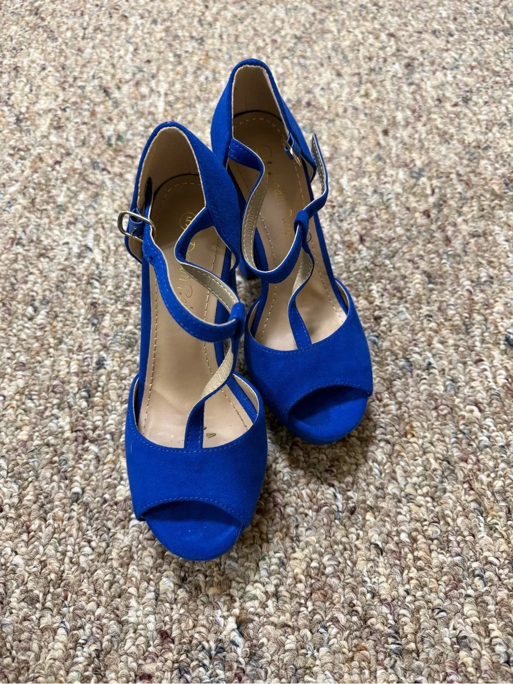 Dream Pairs Royal Blue Peep-Toe Mary Jane Heels